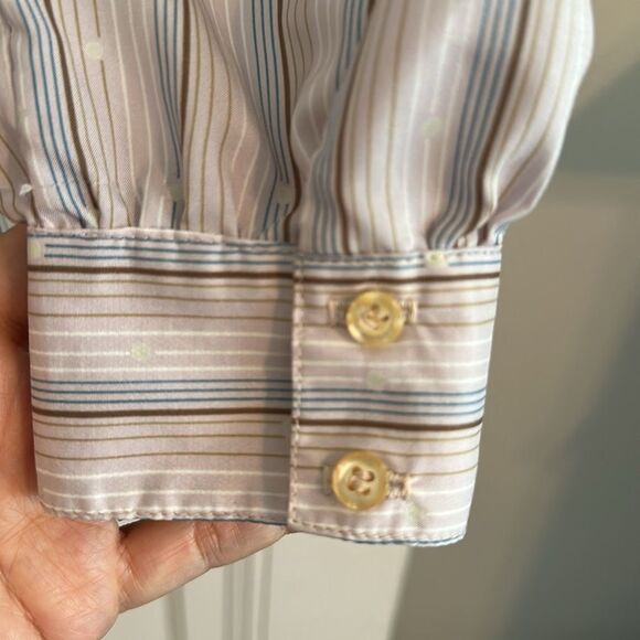 Vintage 70s/80s Haberdashery Striped Button-Up Polyester Blouse with polka dots - Picture 7 of 8